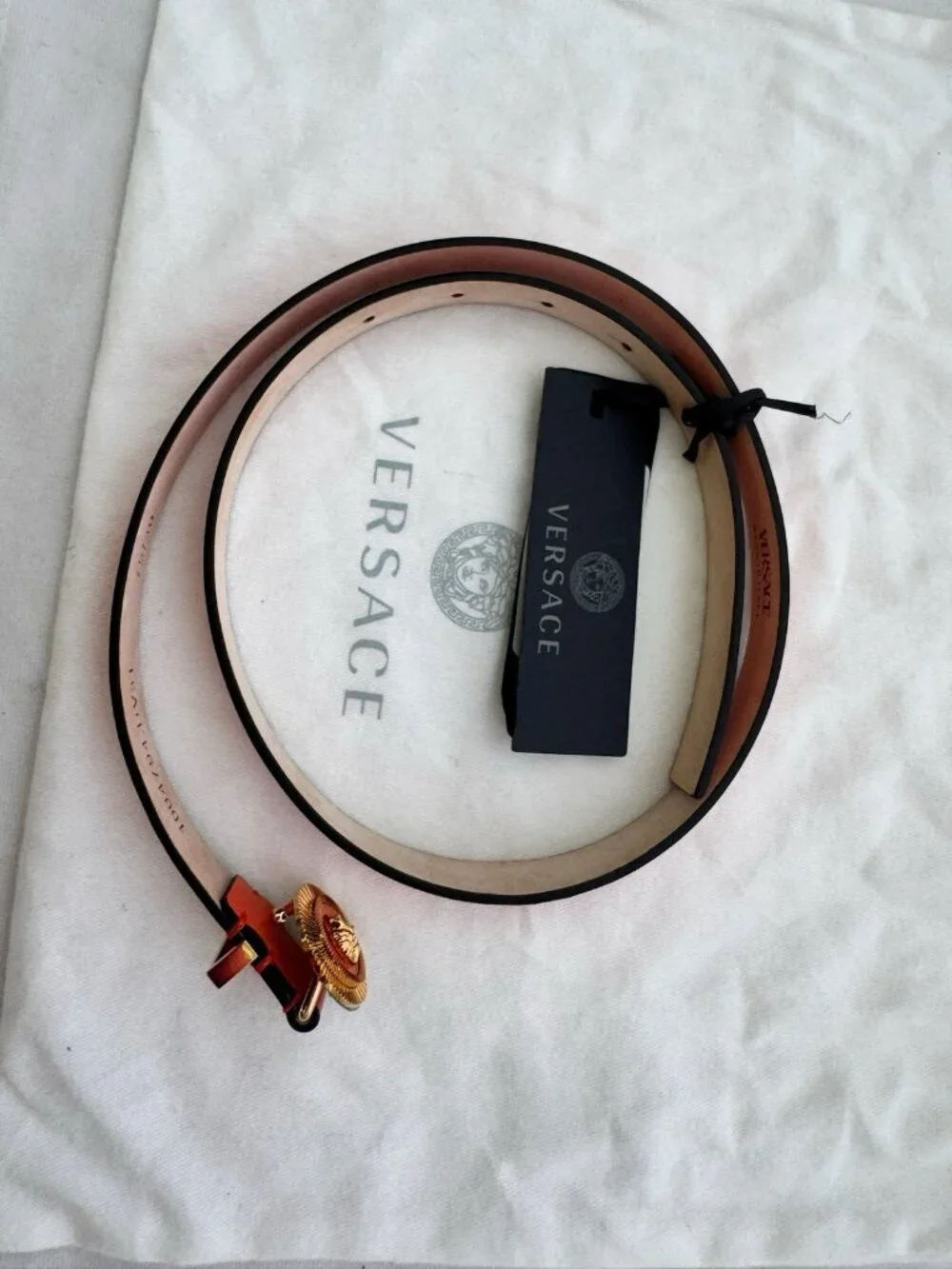 NWT Authentic Versace Leather Belt Medusa Buckle Orange Luxury Designer